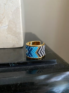 Beaded wide band ring - Evil Eye