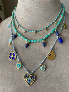 Knotted layering necklace with lapis