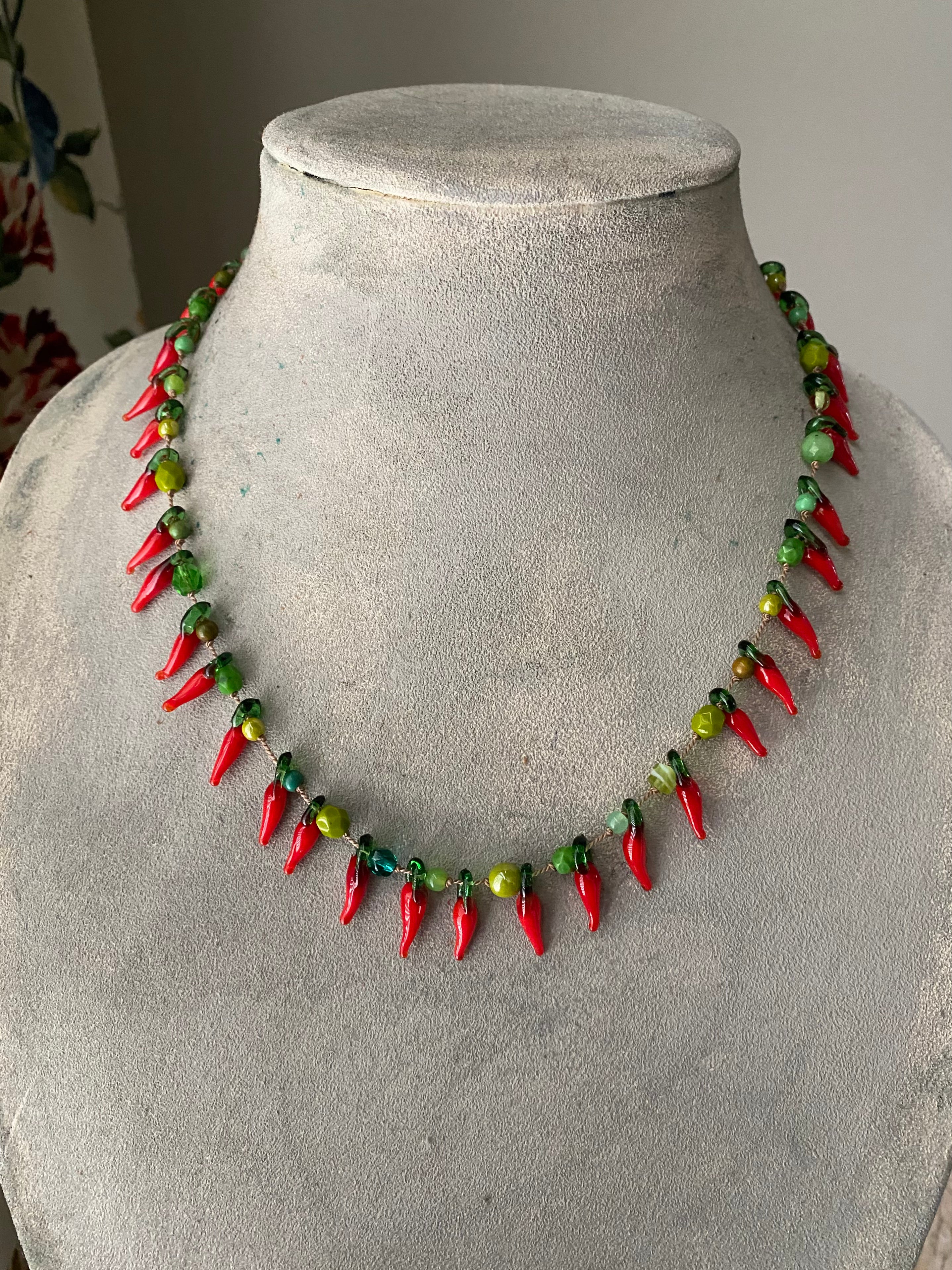 Knotted chili pepper necklace
