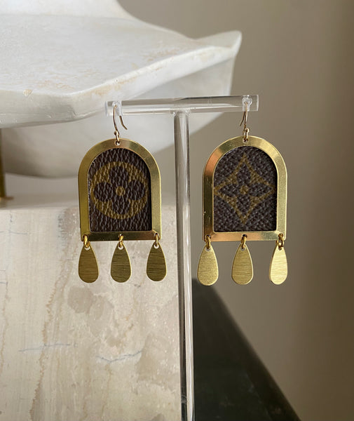 Handmade repurposed leather Louis Vuitton drop earrings