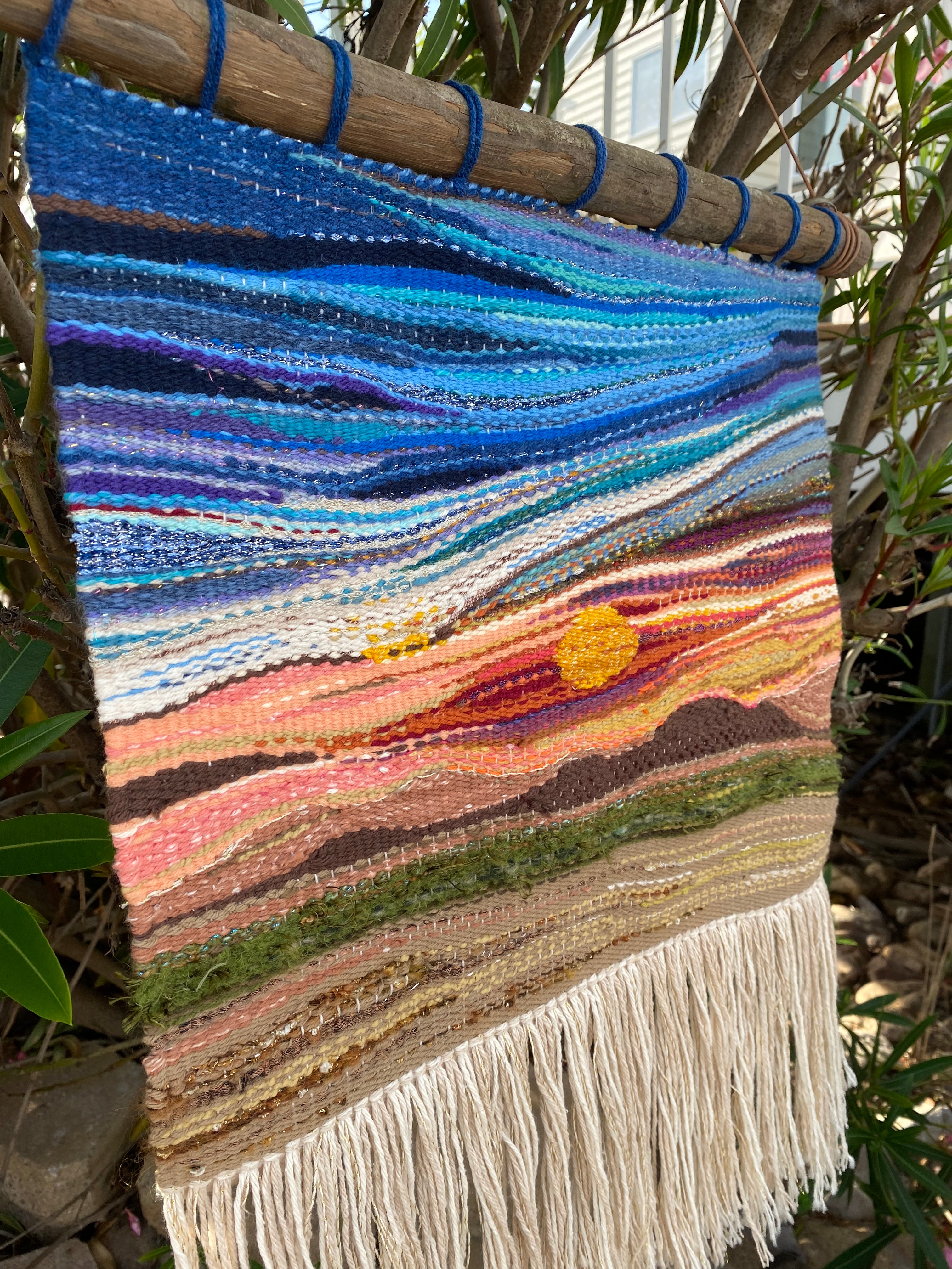 Handwoven landscape fiber art wall tapestry - Cheyenne