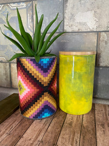 Needlepoint glass jar w/ bamboo lid - Naples