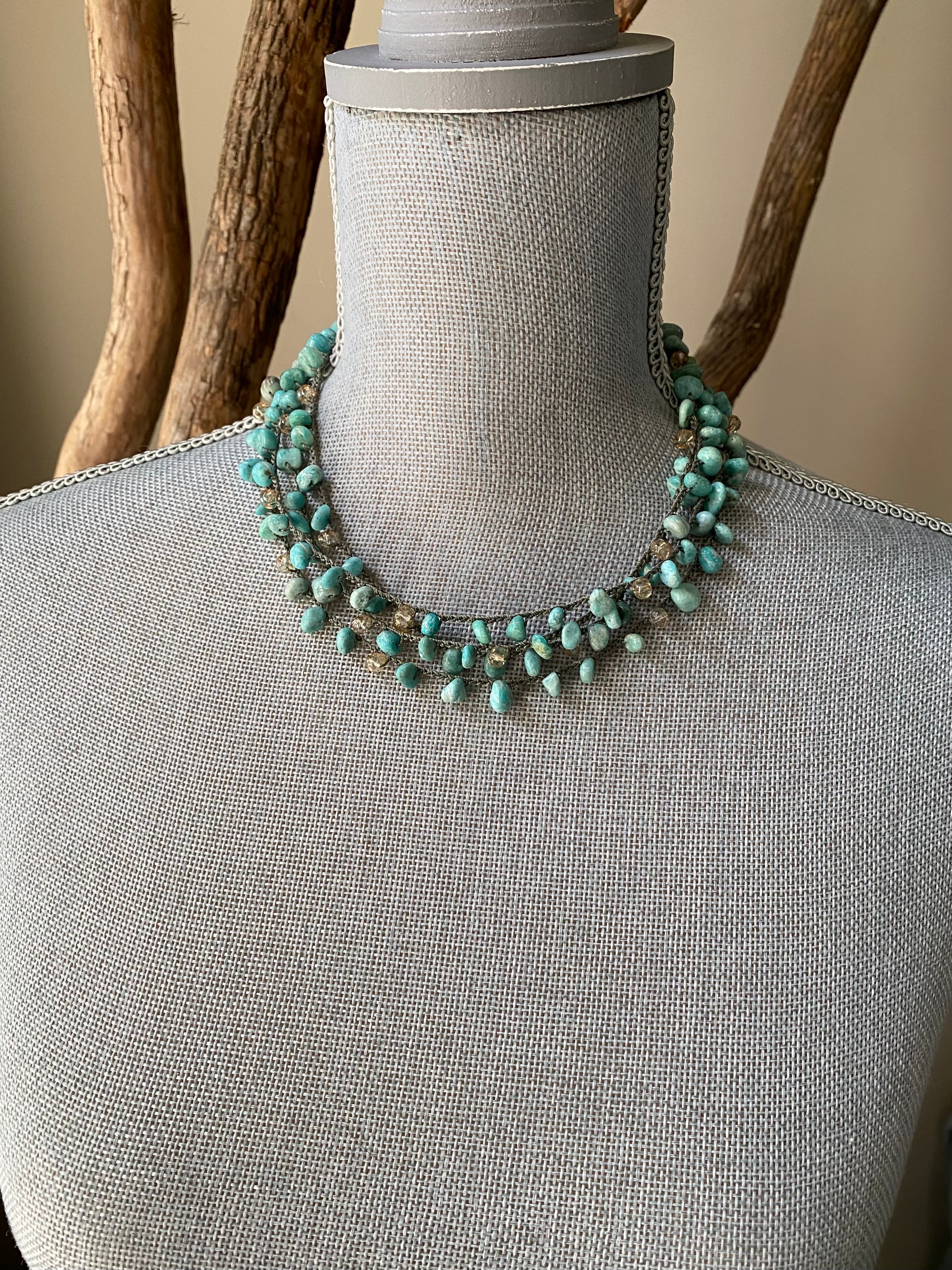 Xtra long amazonite crochet wrap necklace