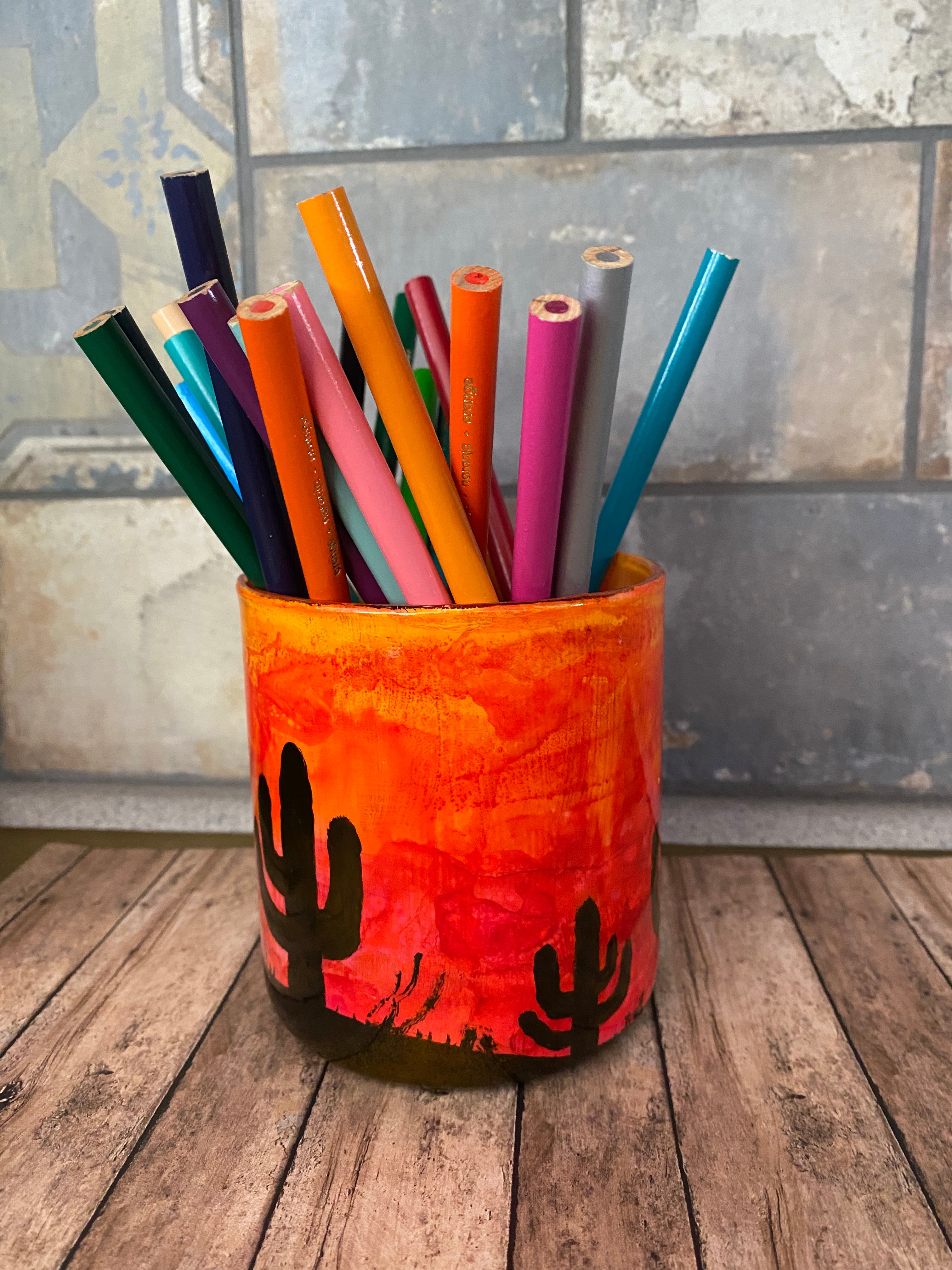 Hand painted glass jar w/ bamboo lid - El Paso Sunset