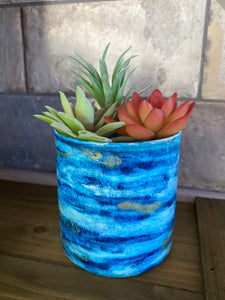 Hand painted glass jar w/ bamboo lid - Moody Blue