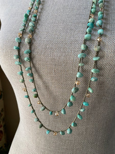 Xtra long amazonite crochet wrap necklace