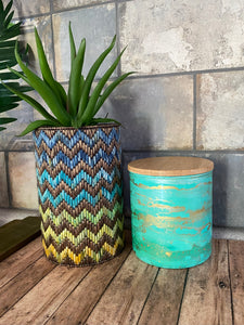 Hand painted glass jar w/ bamboo lid - Tiffany