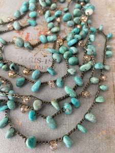 Xtra long amazonite crochet wrap necklace