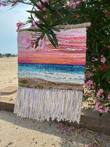 Handwoven landscape fiber art wall tapestry - Golden Hour