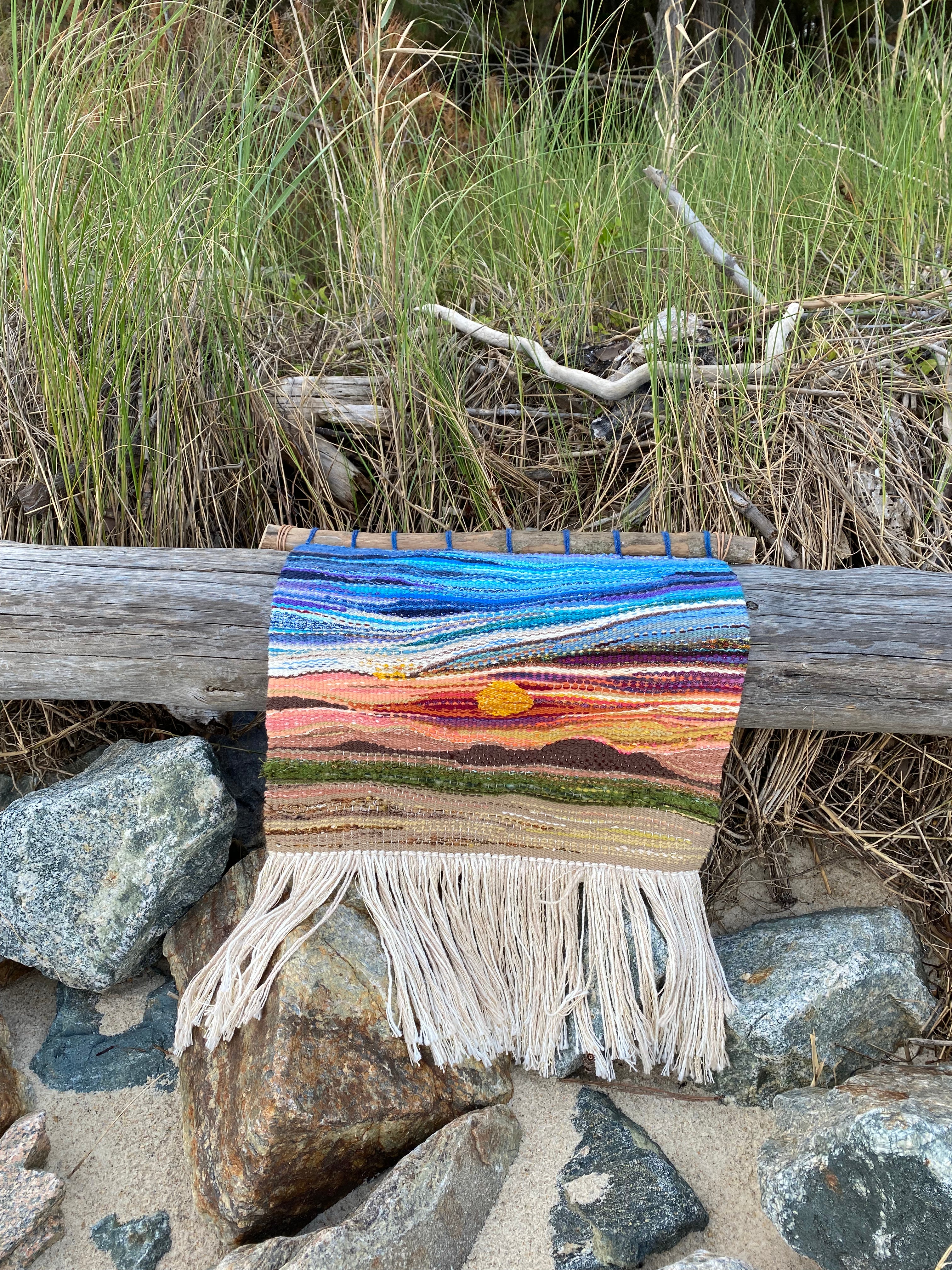 Handwoven landscape fiber art wall tapestry - Cheyenne