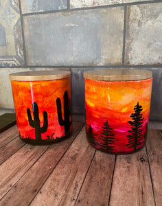 Hand painted glass jar w/ bamboo lid - El Paso Sunset