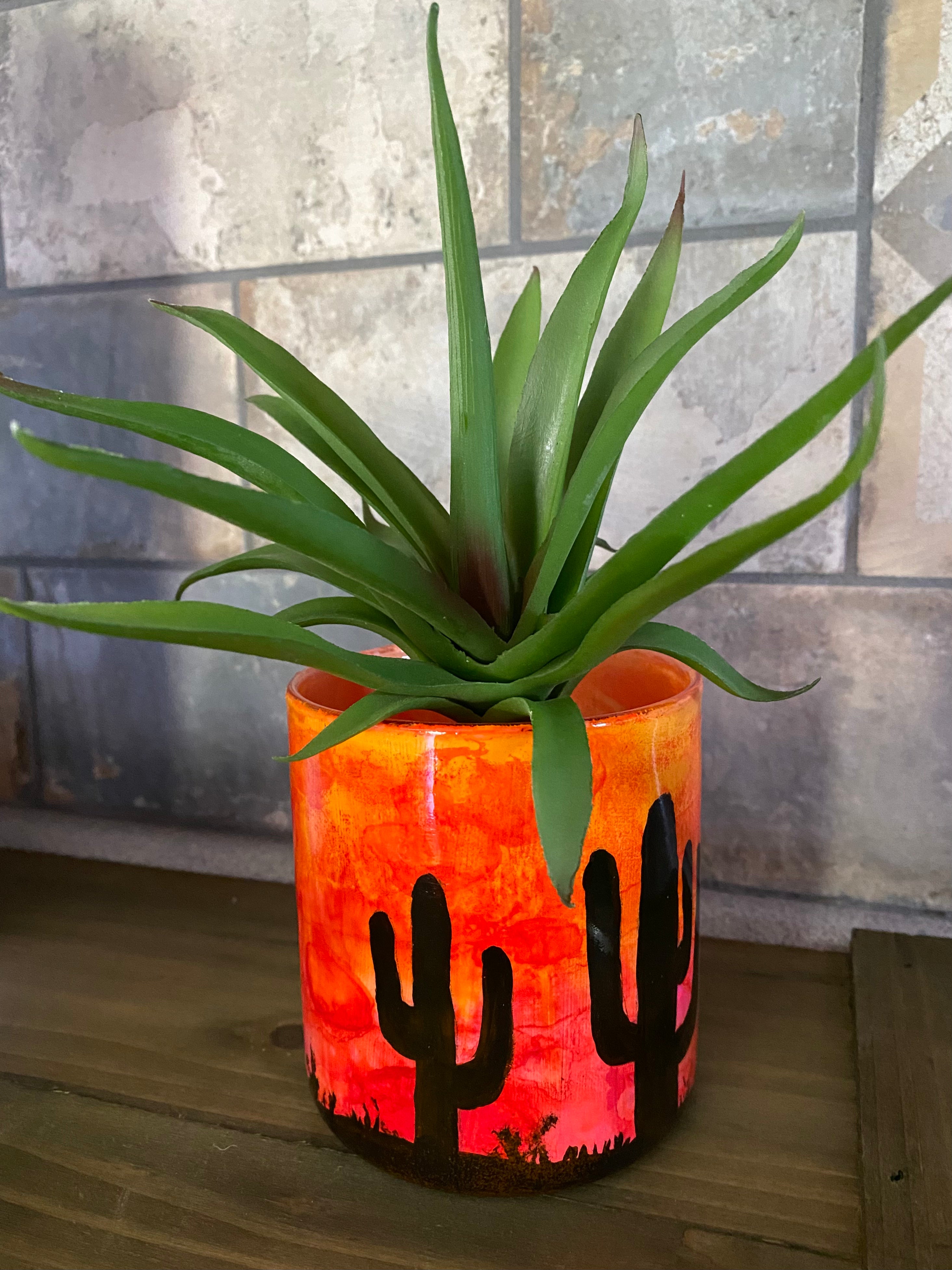 Hand painted glass jar w/ bamboo lid - El Paso Sunset