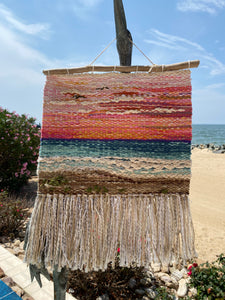Handwoven landscape fiber art wall tapestry - Golden Hour
