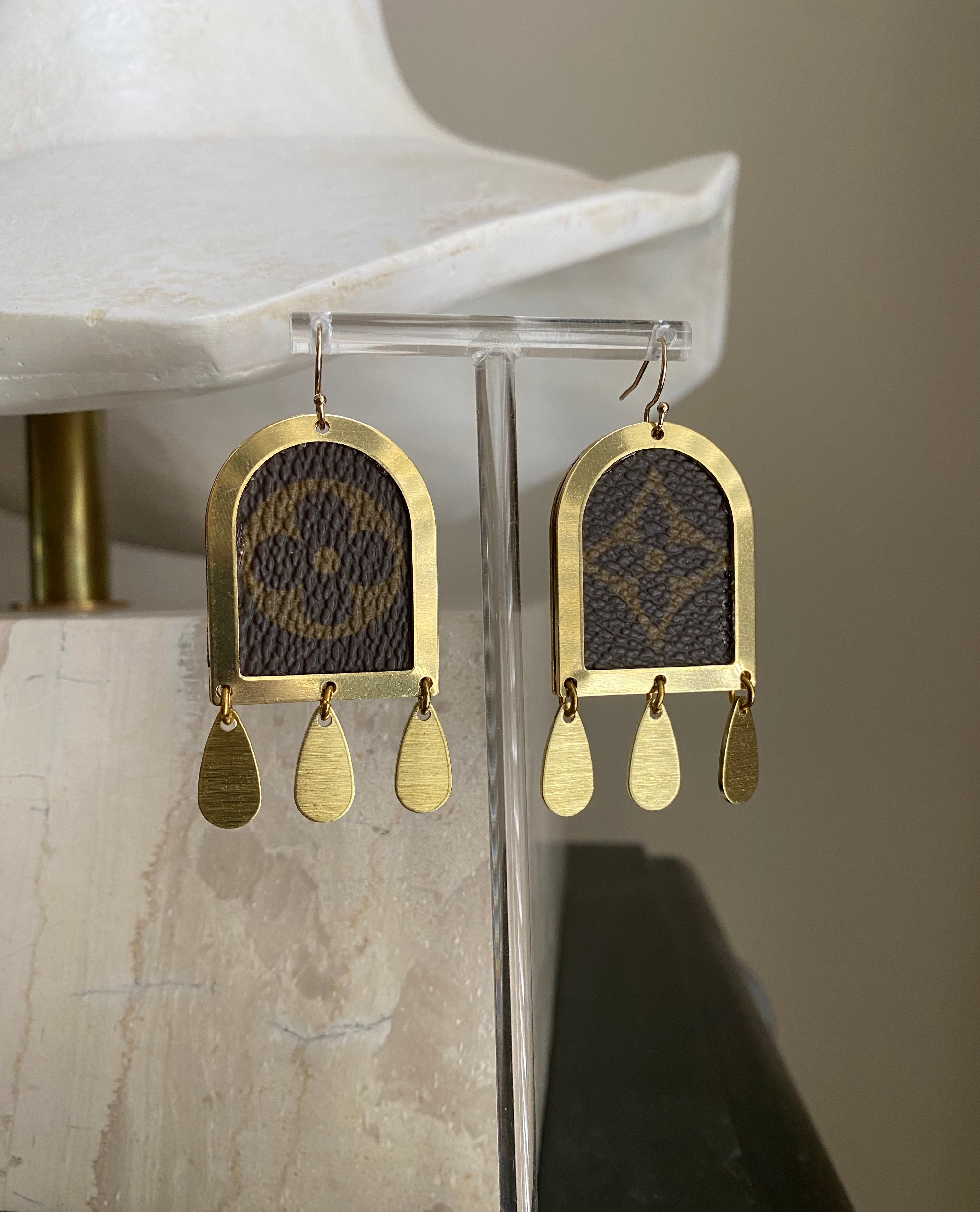 Repurposed LV canvas fringe earrings