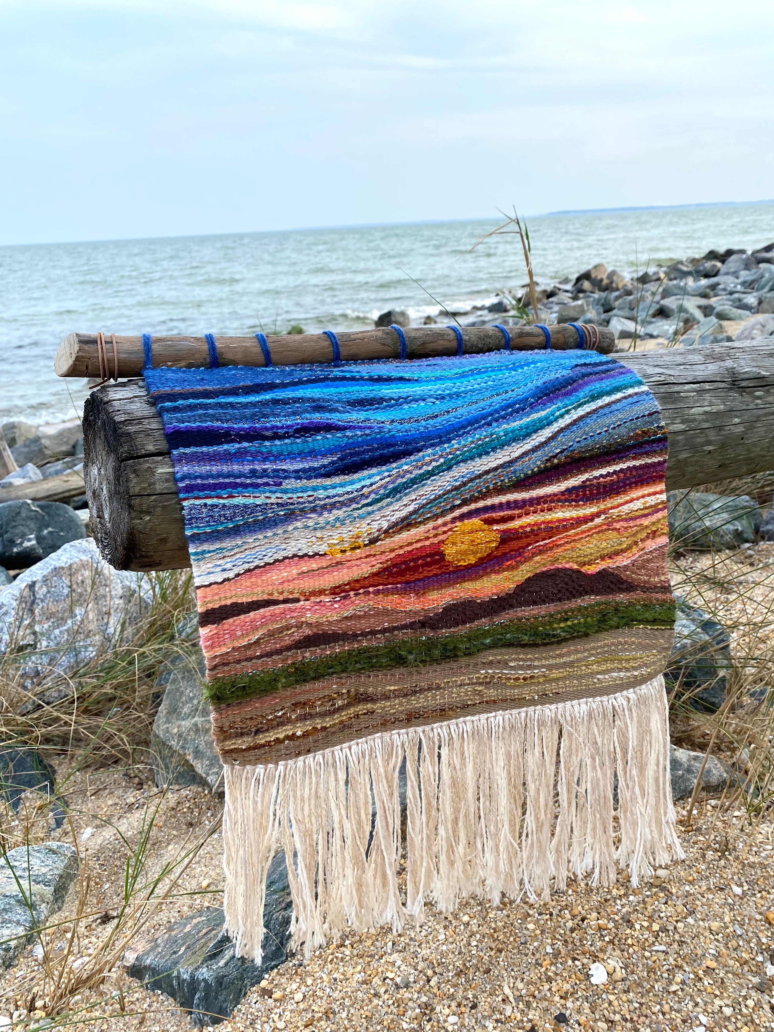 Handwoven landscape fiber art wall tapestry - Cheyenne