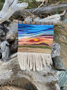 Handwoven landscape fiber art wall tapestry - Cheyenne