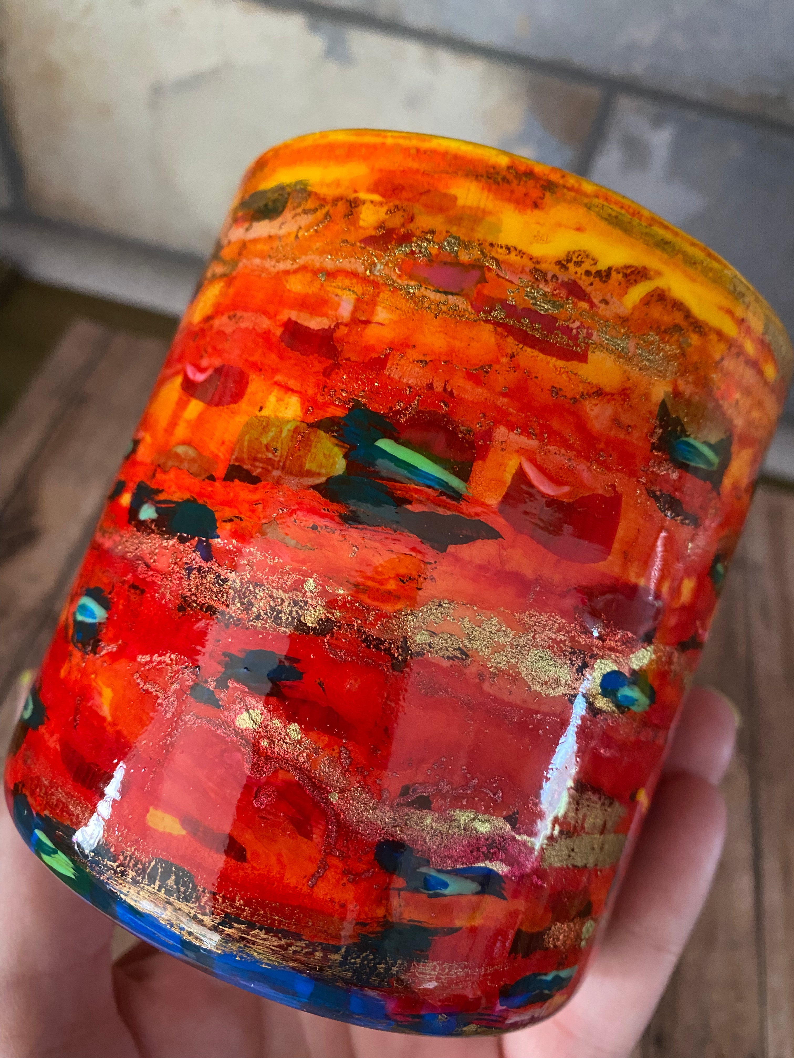 Hand painted glass jar w/ bamboo lid - Aussie