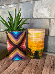 Hand painted glass jar w/ bamboo lid - Alpine Dusk