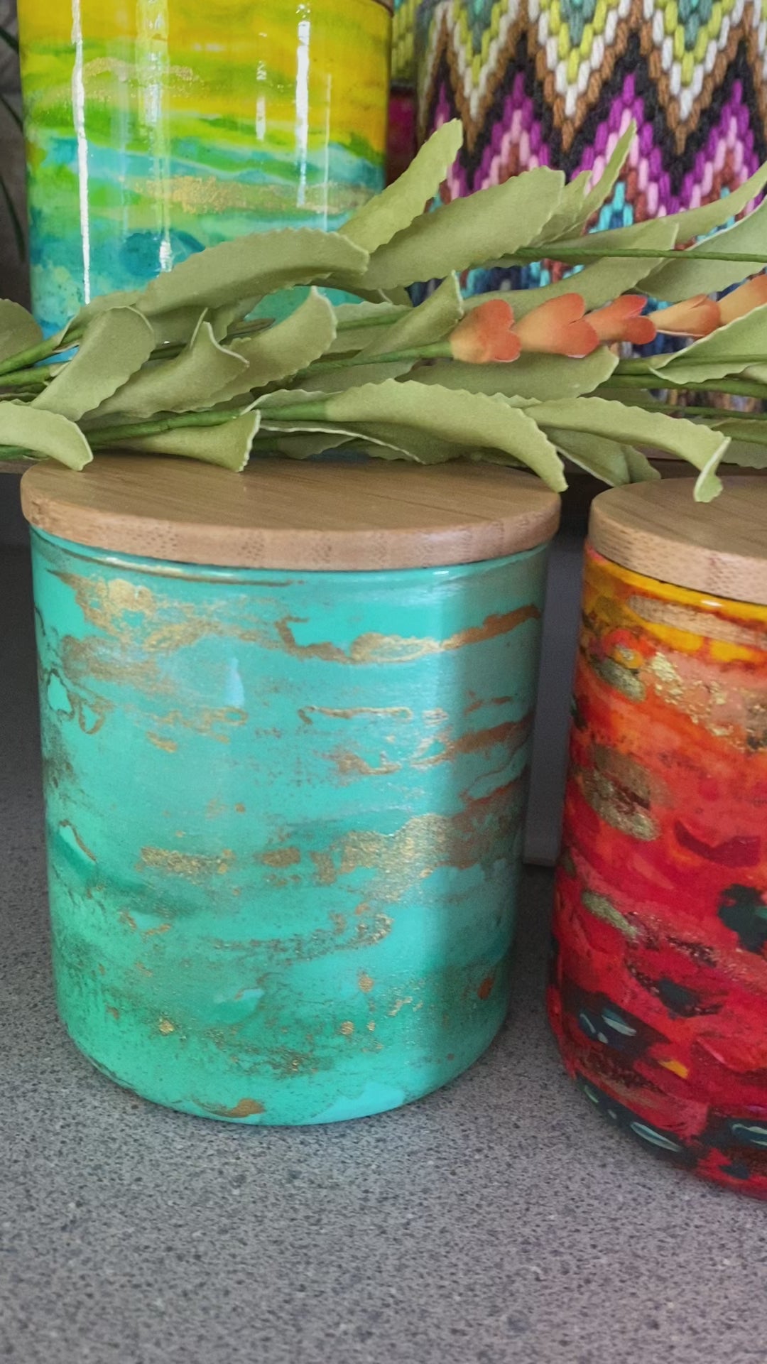 Hand painted glass jar w/ bamboo lid - Aussie