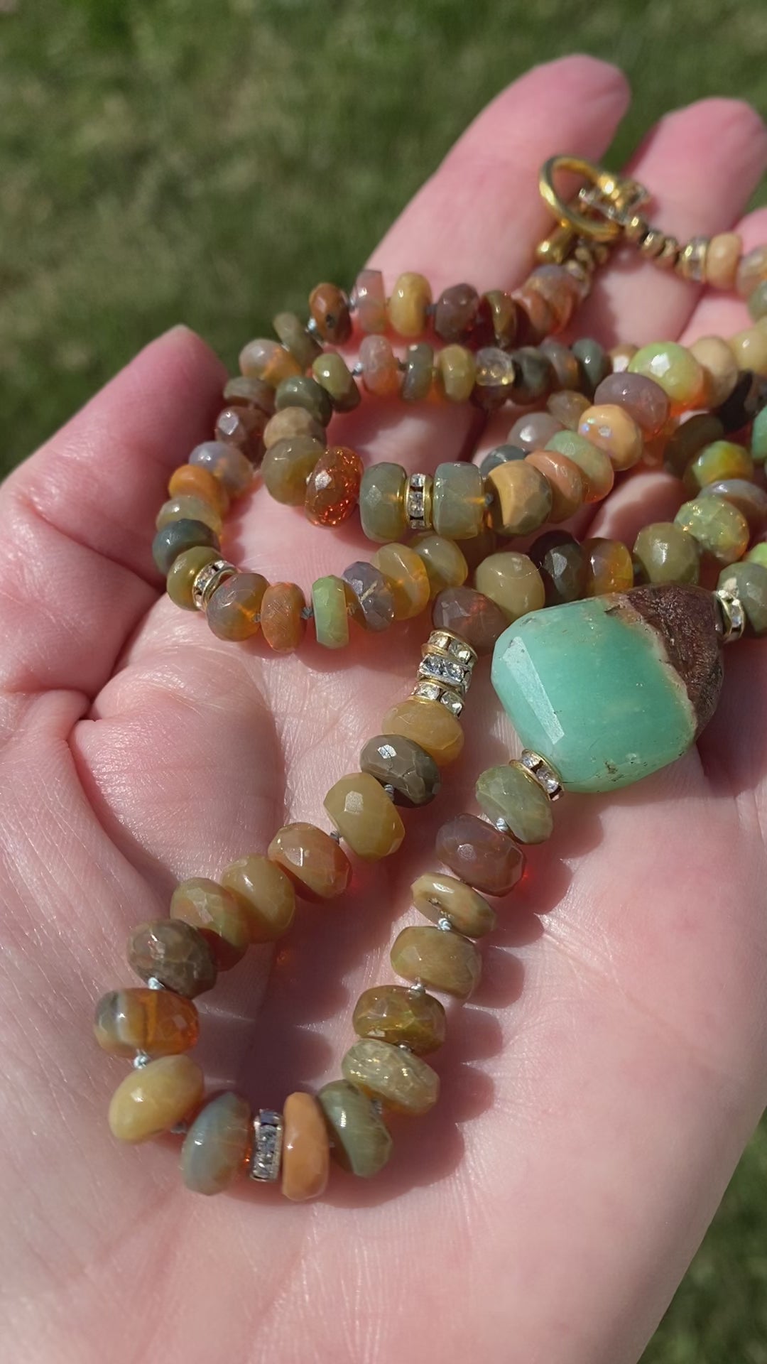 Knotted honey opal necklace