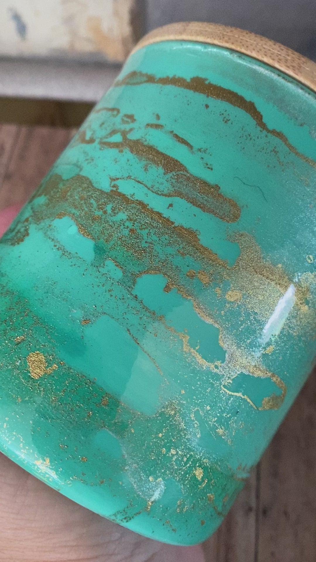 Hand painted glass jar w/ bamboo lid - Tiffany