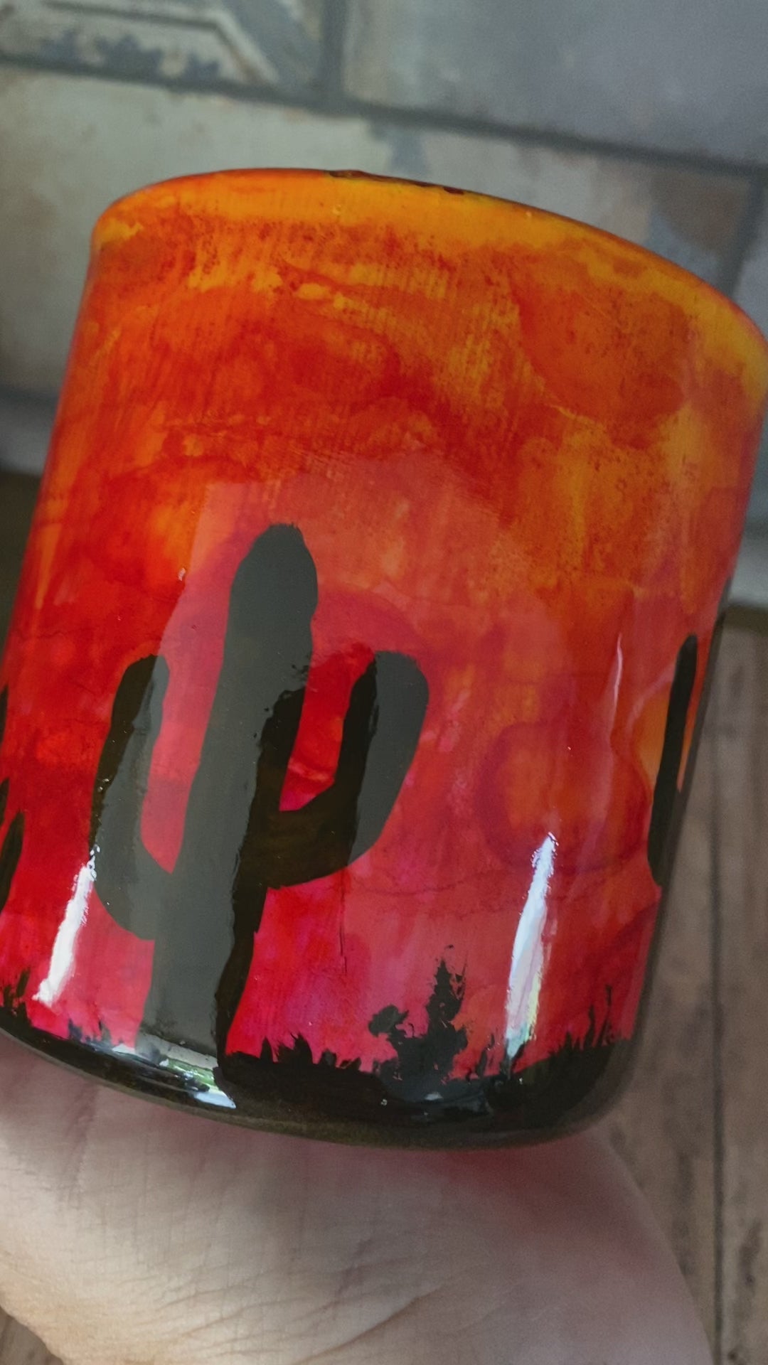 Hand painted glass jar w/ bamboo lid - El Paso Sunset