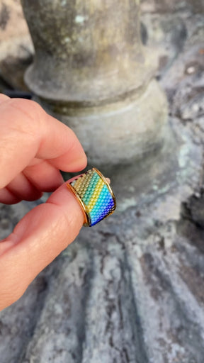 Beaded wide band ring - Mod Rainbow