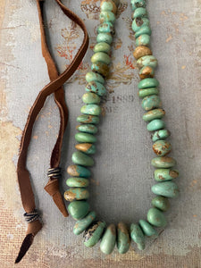 Kingman turquoise & knotted leather necklace