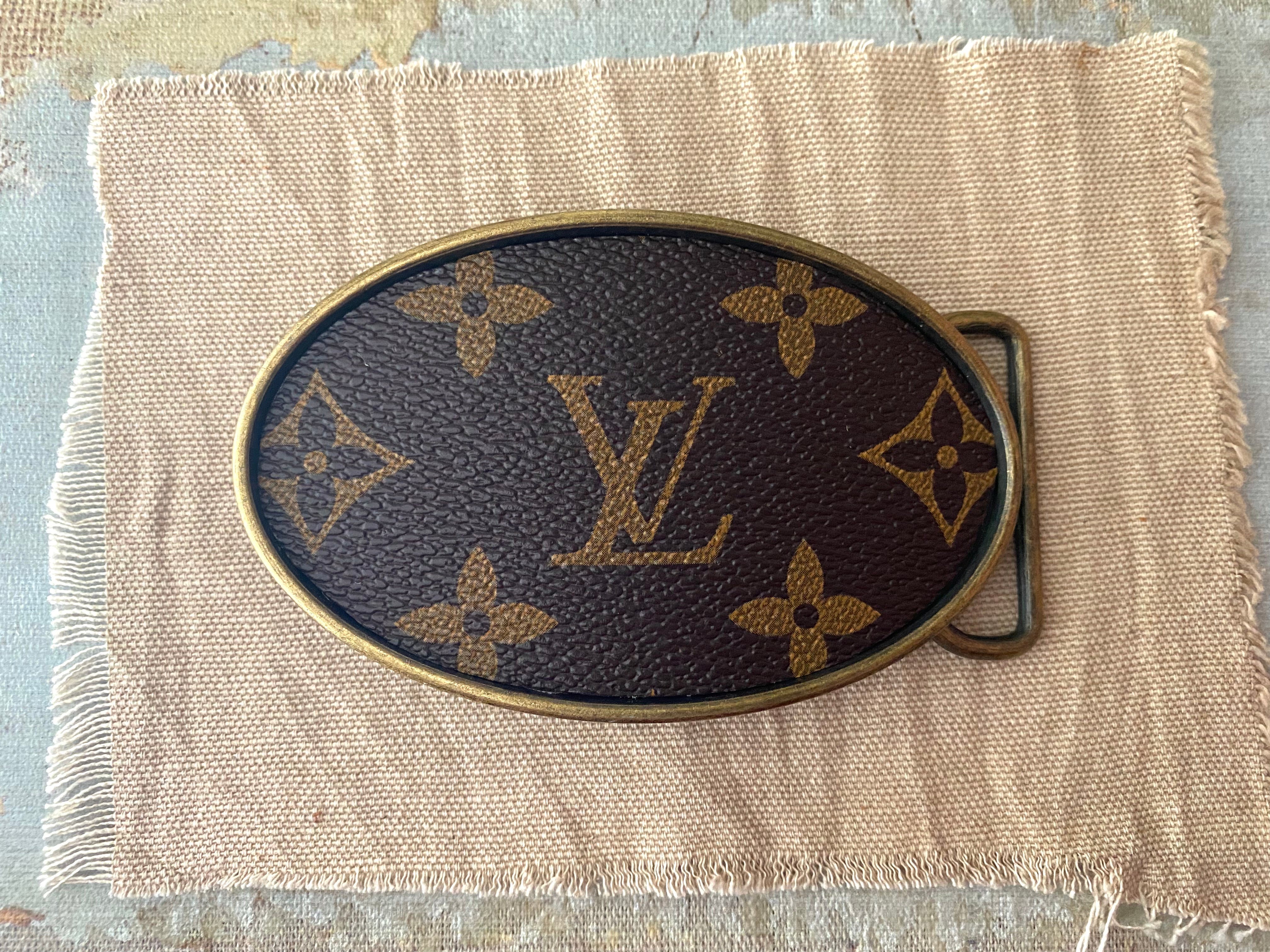 Upcycled Louis Vuitton x SXLeatherCo custom inlay western belt. Hand c