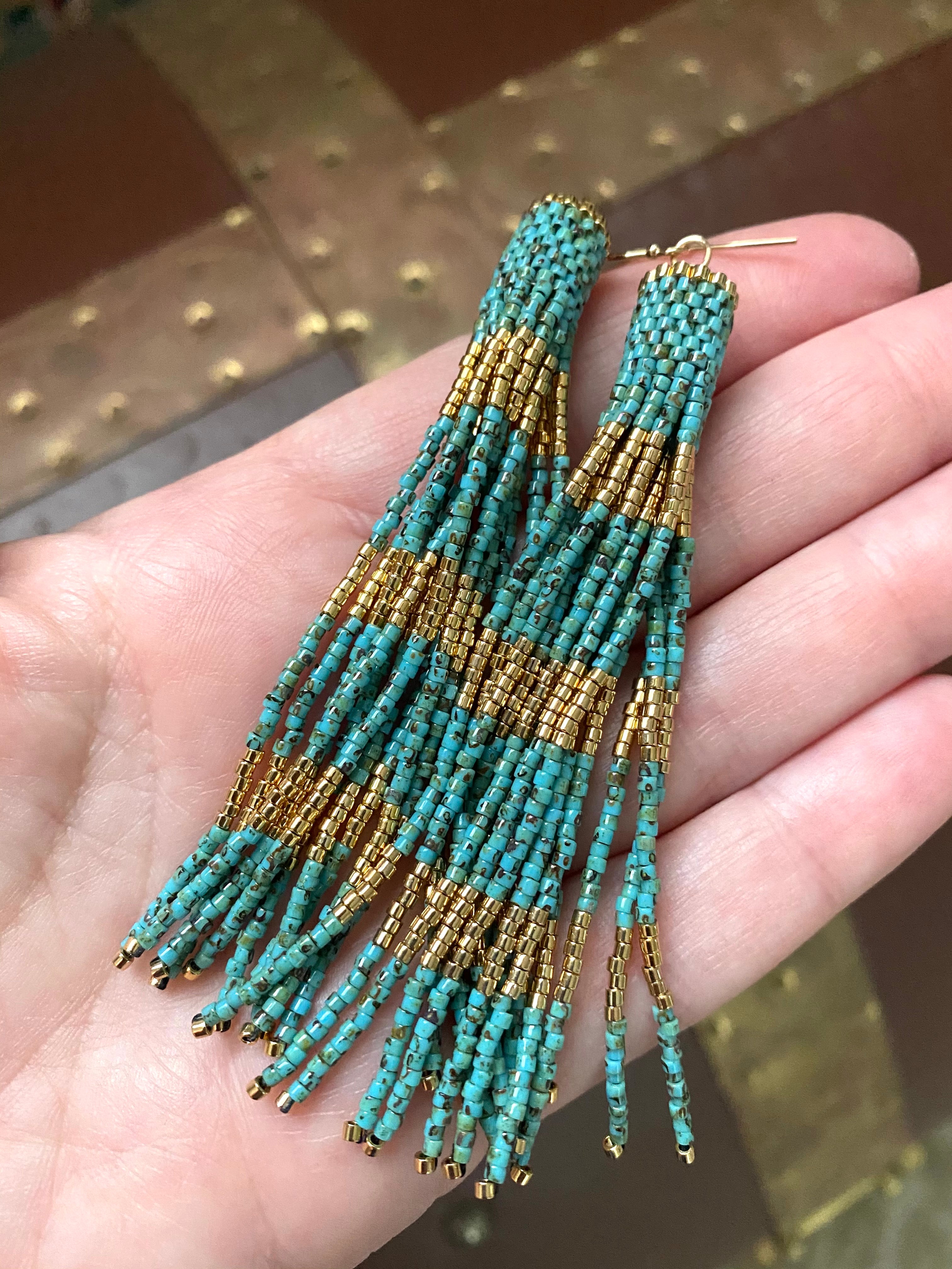 Long beaded clearance tassel earrings