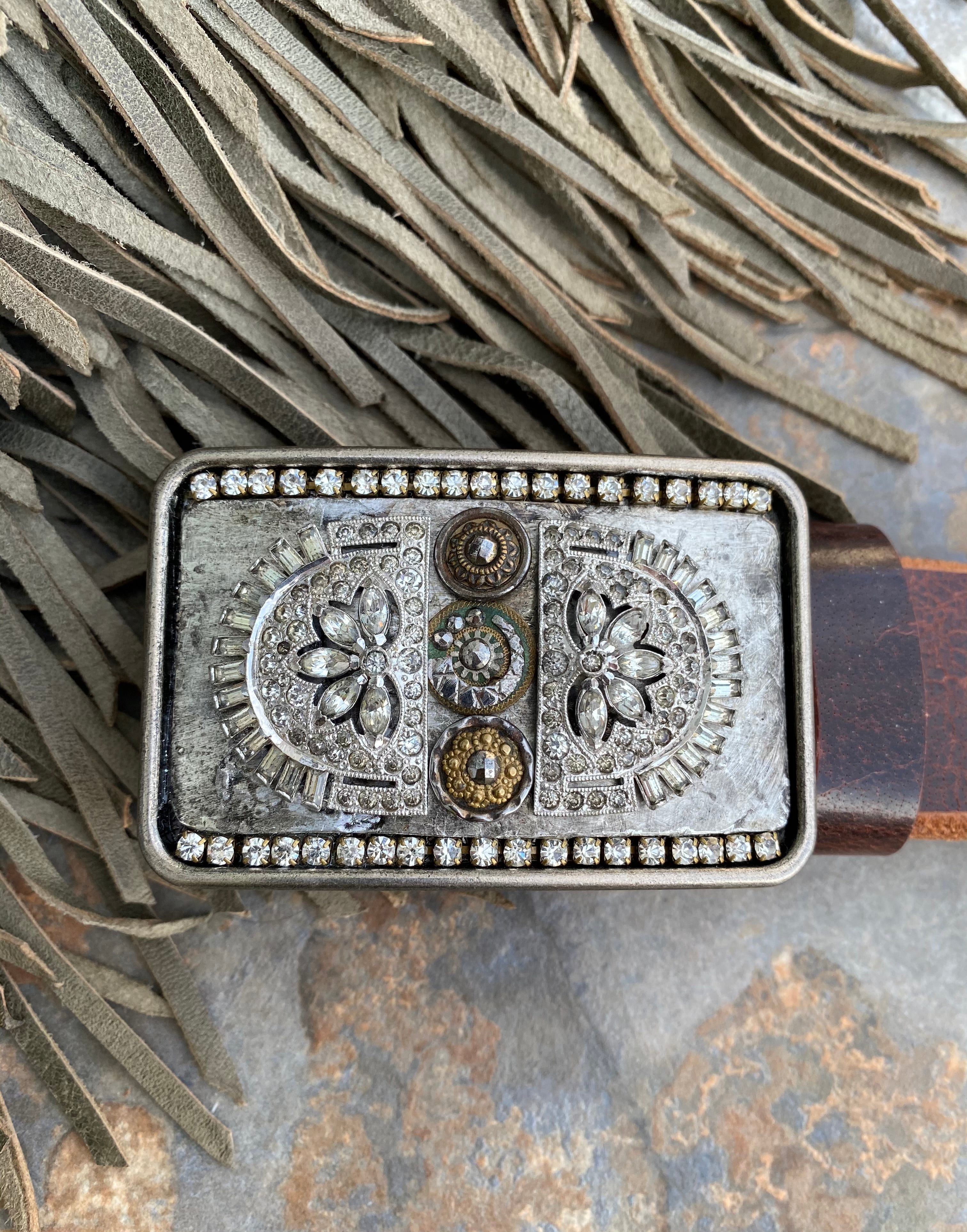 Upcycled vintage rhinestone belt buckle