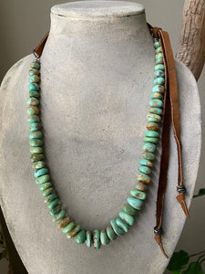Kingman turquoise & knotted leather necklace