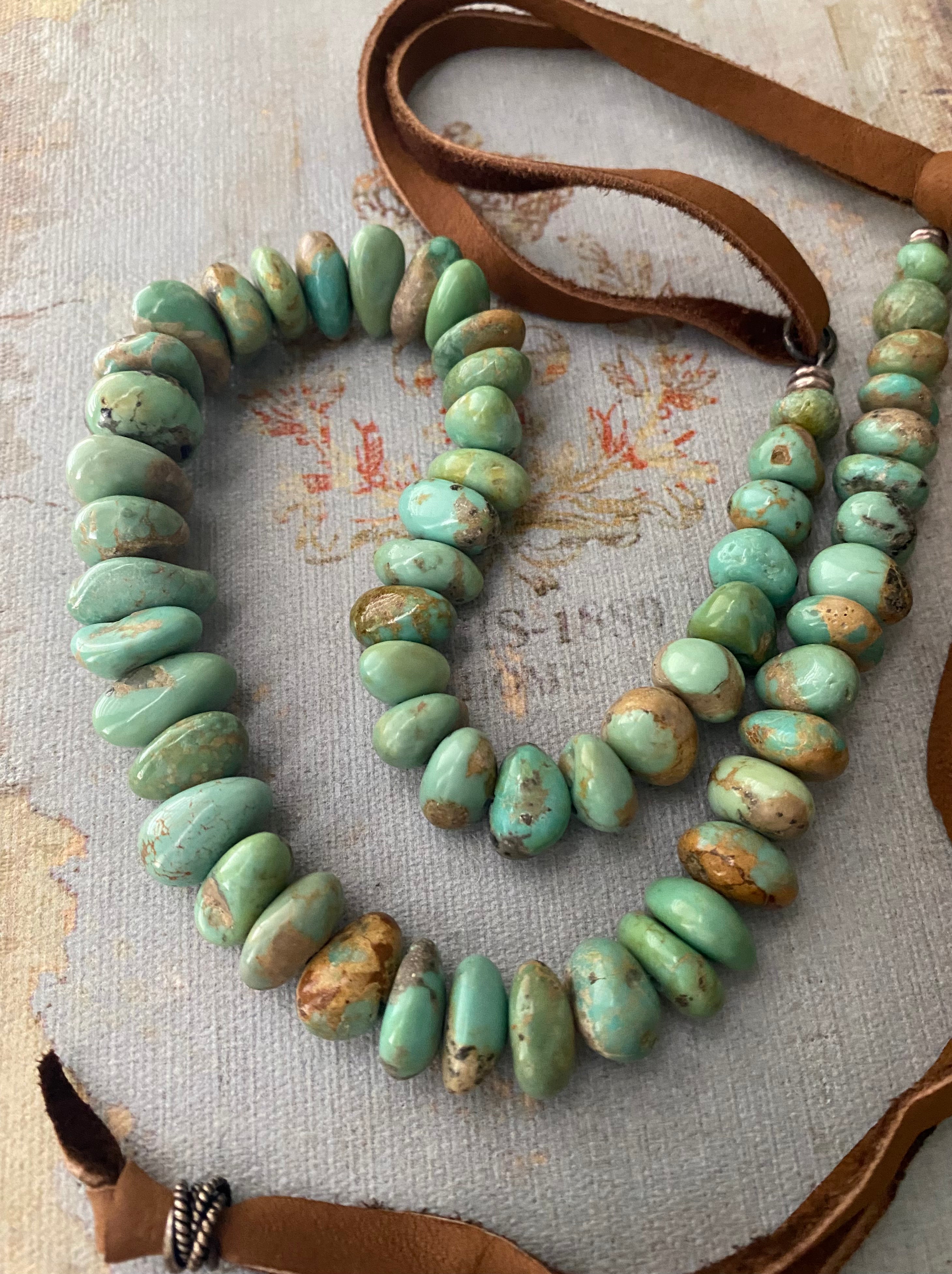 Kingman turquoise & knotted leather necklace