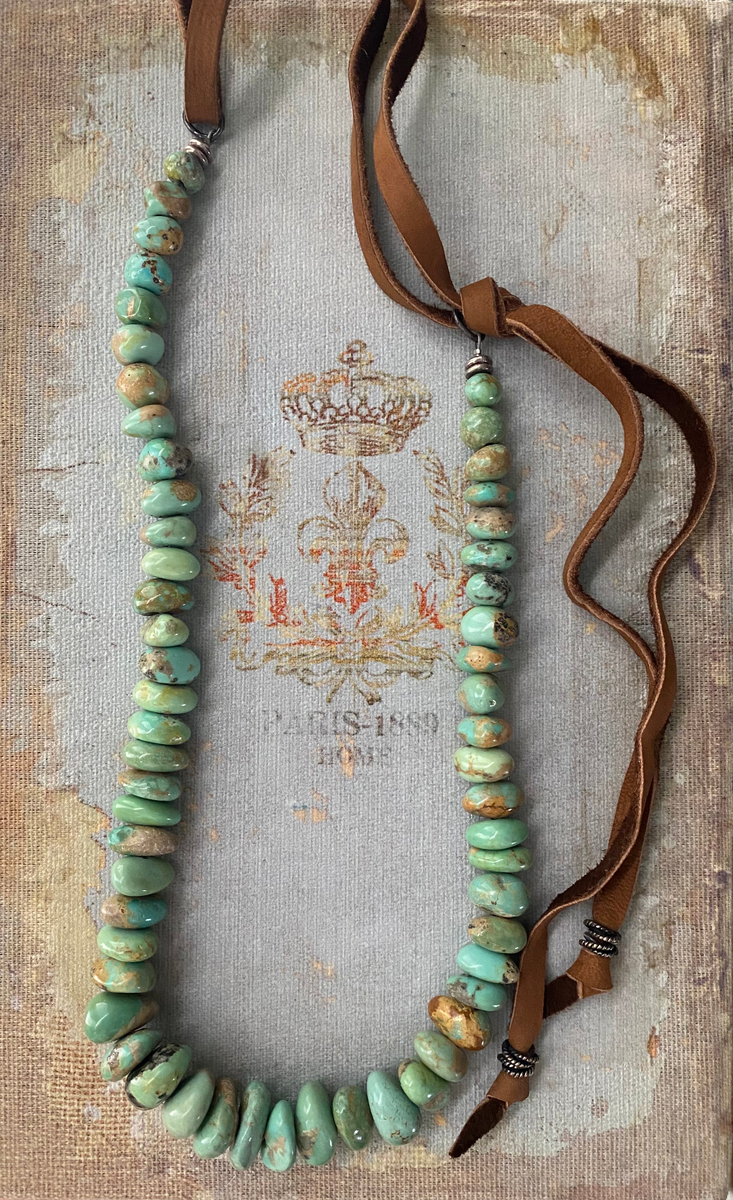 Kingman turquoise & knotted leather necklace